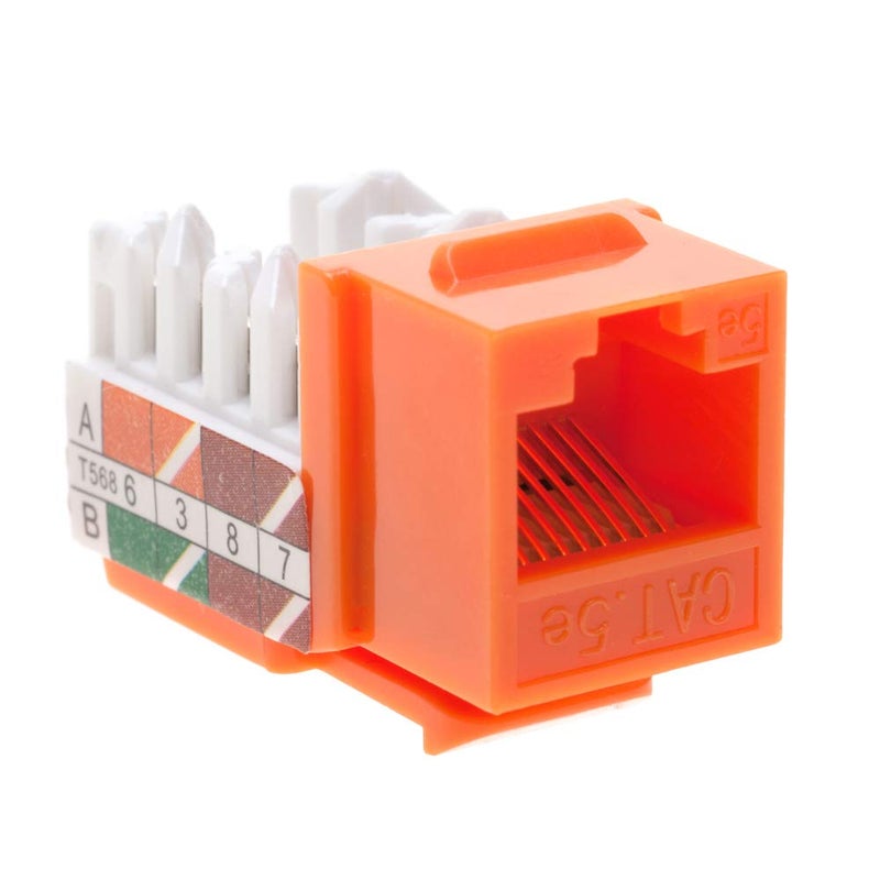 SATMAXIMUM Cat5e Keystone Ethernet Wall Jack Punch Down UTP 45-Degree (Easier Termination Than 90-Degree), RJ45 Slim Profile Speed Termination Orange 45Â° Angled (10 Pack) - Image 5